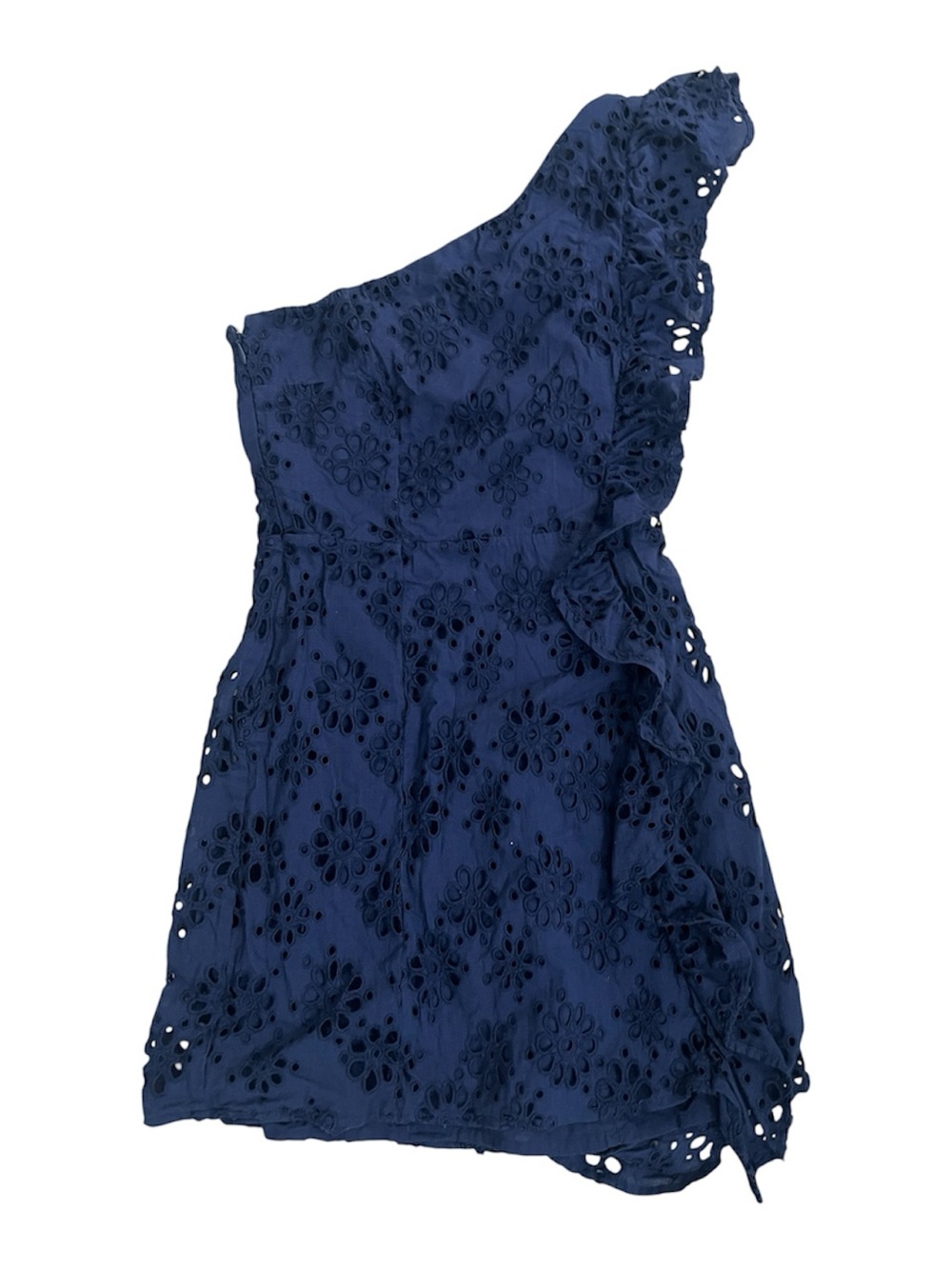 Lovers and Friends One-Shoulder Navy Eyelet Ruffle Dress w/belt XS